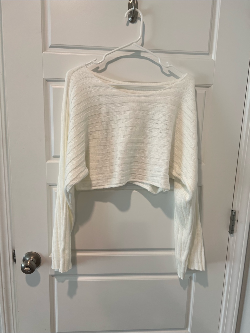 SHEIN White Off-Shoulder Cropped Ribbed Sweater